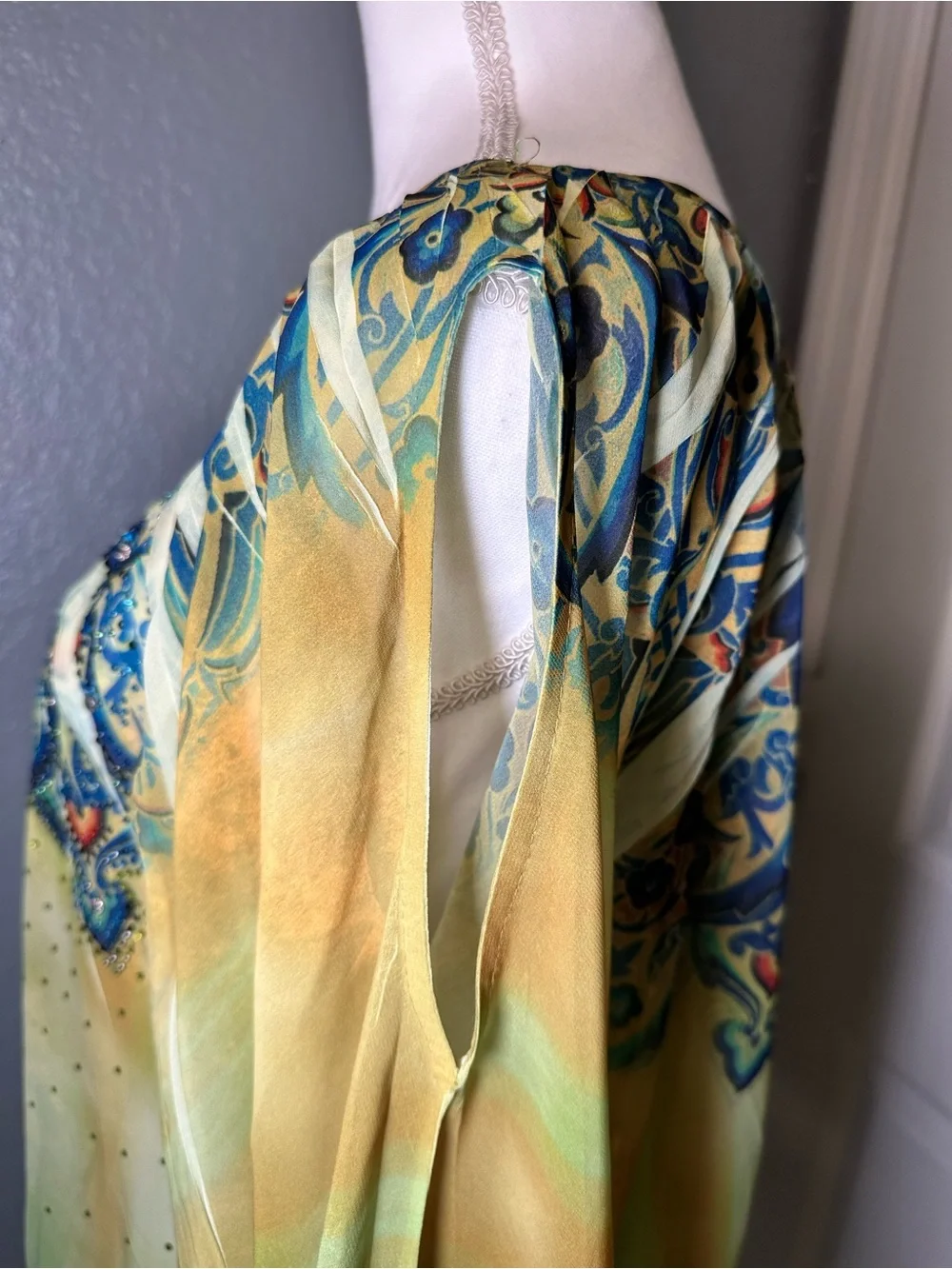 S-Twelve Green and Blue Paisley-Print Button Front Blouse
